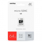   Micro SDXC 64Gb Smartbuy Class 10 UHS-I U3, 95/60 / +  SD (SB64GBSDCL10U3L-01