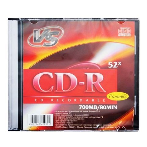  CD-R VS 700Mb Ink Printable 52x, Slim Case (VSCDRIPSL501)