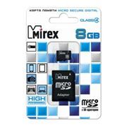 Карта памяти Micro SDHC 8Gb Mirex Class 4 + адаптер SD (13613-ADTMSD08)