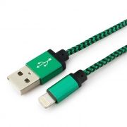 Кабель USB 2.0 Am=>Apple 8 pin Lightning, 1 м, нейлон, метал., зеленый, Cablexpert (CC-ApUSB2gn1m)