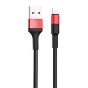 Кабель USB 2.0 Am=>Apple 8 pin Lightning, 1 м, ткан. оплетка, черно-красный, Hoco X26 Xpress