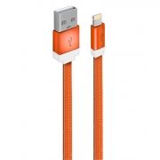Кабель USB 2.0 Am=>Apple 8 pin Lightning, плоский, 1 м, нейлон, оранжевый, Oxion DCC235OG