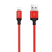 Кабель USB 2.0 Am=>Apple 8 pin Lightning, 1 м, ткан. оплетка, красно-черный, Hoco X14 Times speed