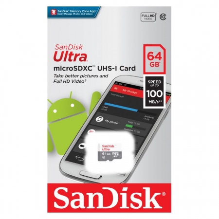   Micro SDXC 64Gb SanDisk Ultra Class 10 UHS-I, 100 / (SDSQUNR-064G-GN3MN)