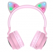Гарнитура Bluetooth Hoco W27 Cat Ear, накладная, MP3, подсветка, розовая
