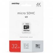   Micro SDHC 32Gb Smartbuy Class 10 U3, 90/70 / +  SD (SB32GBSDCL10U3-01)