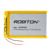 Аккумулятор Li-Po 3.7В 3500мАч с защитой, 85x54x6мм, Robiton LP605590
