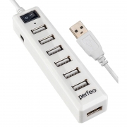 HUB 7-port Perfeo PF-H034, USB 2.0, разъем для доп. питания, белый (PF_C3226)