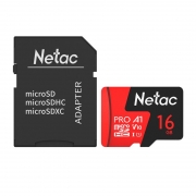 Карта памяти Micro SDHC 16Gb Netac P500 Extreme Pro U1 V10 100 Мб/c с адаптером SD