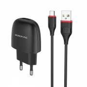 Зарядное устройство Borofone BA49A, 2.1А USB + кабель Micro USB, черное