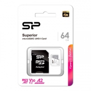 ����� ������ Micro SDXC 64Gb Silicon Power Superior U3 V30 A2 + ������� SD (SP064GBSTXDA2V20SP)