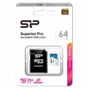  Micro SDXC 64Gb Silicon Power Superior Pro U3 V30 A1 100/80 / +  SD