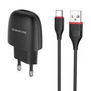 Зарядное устройство Borofone BA49A, 2.1А USB + кабель Type C, черное
