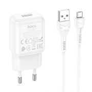 Зарядное устройство Hoco C96A, 2.1А USB+ кабель Micro USB, белое