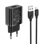 Зарядное устройство Borofone BA52A, 2.1А USB + кабель Lightning, черное