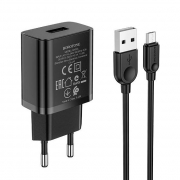 Зарядное устройство Borofone BA52A, 2.1А USB + кабель Micro USB, черное