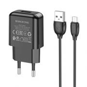 Зарядное устройство Borofone BA64A, 2.1А USB + кабель Micro USB, черное