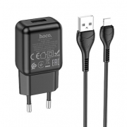 Зарядное устройство Hoco C96A, 2.1А USB + кабель Lightning, черное