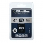 Карта памяти Micro SDHC 4Gb OltraMax Class 4 + адаптер SD (OM004GCSDHC4-AD)
