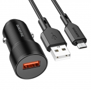 Зарядное автомобильное устройство Borofone BZ19A QC3.0, USB-A + кабель Micro USB, черное