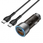 Зарядное автомобильное устройство Hoco NZ8, QC3.0, PD25W, USB-A + USB-C + кабель Type C, коричневое