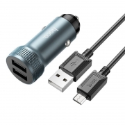 Зарядное автомобильное устройство Hoco Z49 2.4A 2xUSB + кабель Micro USB, металл, серое