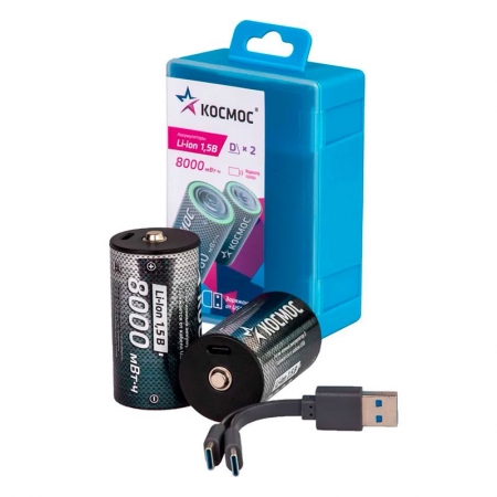 ����������� D ������ Li-ion 1.5� 5300��/�, ������� �� USB, 2��, ������� (KOCR20Li8000mWh2B)