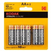  AA Kodak XTRALIFE LR6-4+2BL, Alkaline, 6, 