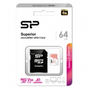   Micro SDXC 64Gb Silicon Power Superior U3 V30 A1 +  SD (SP064GBSTXDV3V20SP)
