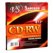 Диск CD-RW VS 700Mb 4x-12x, в бумажном конверте, 5шт (VSCDRWK501)