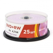 Диск DVD+RW Mirex 4,7 Gb 4x, Cake Box, 25шт (UL130022A4M)