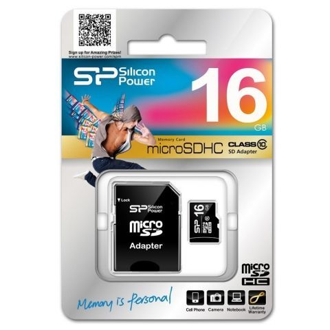   Micro SDHC 16Gb Silicon Power Class 10 +  SD (SP016GBSTH010V10SP)